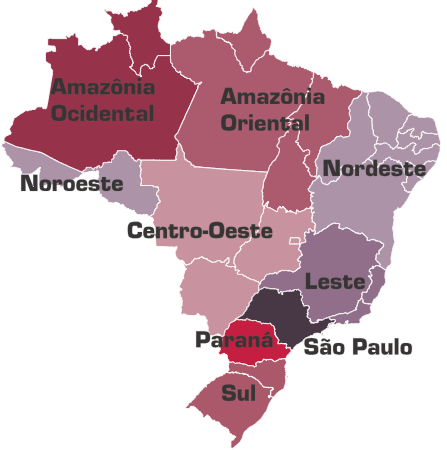 Mapa dos núcleos da SBCS no Brasil