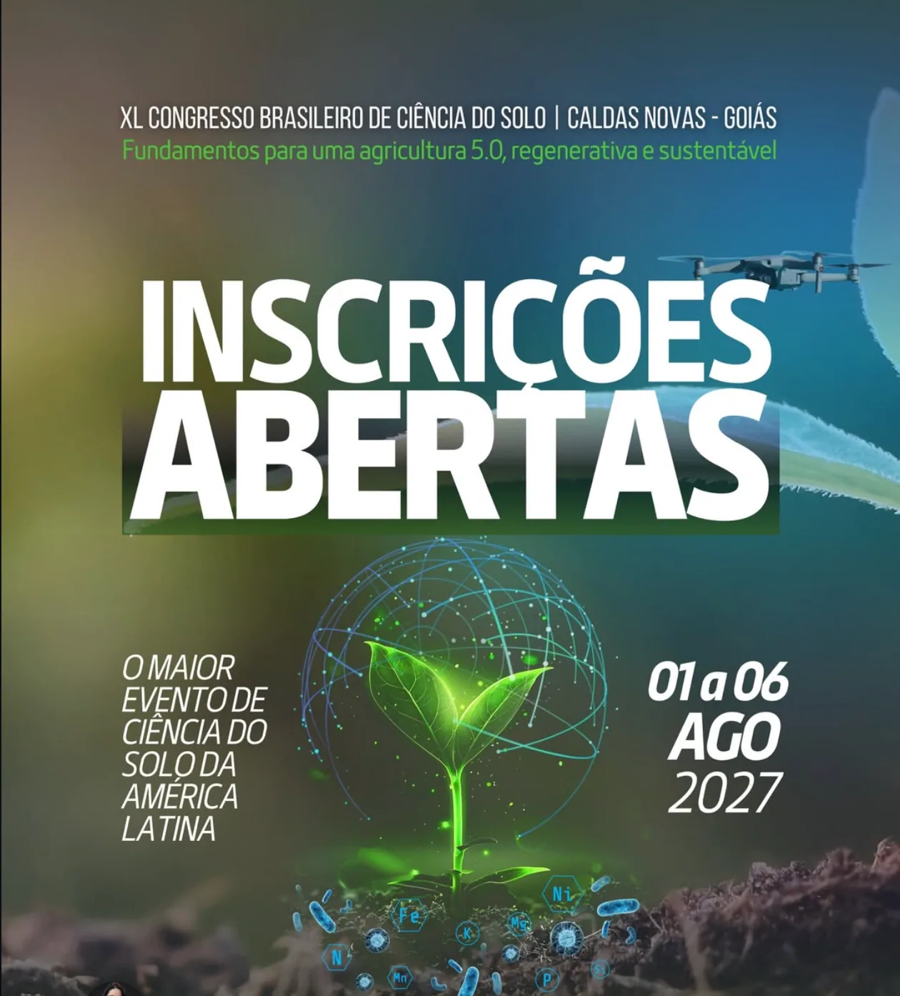 As inscrições para o XL Congresso Brasileiro de Ciência do Solo estão abertas.